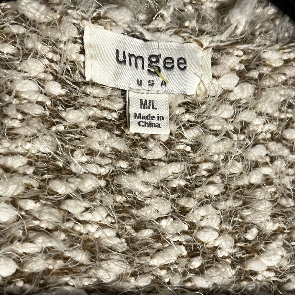 Umgee Womens Size Medium / Large Beige Chunky Knit Cardigan Fringe Sweater - Picture 7 of 7